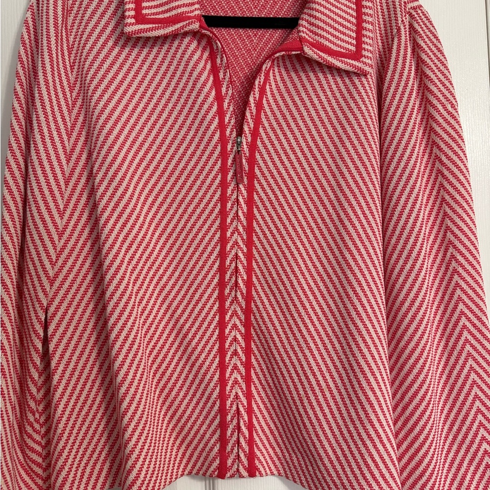 Pink/Coral and White Striped Zip-Up Jacket